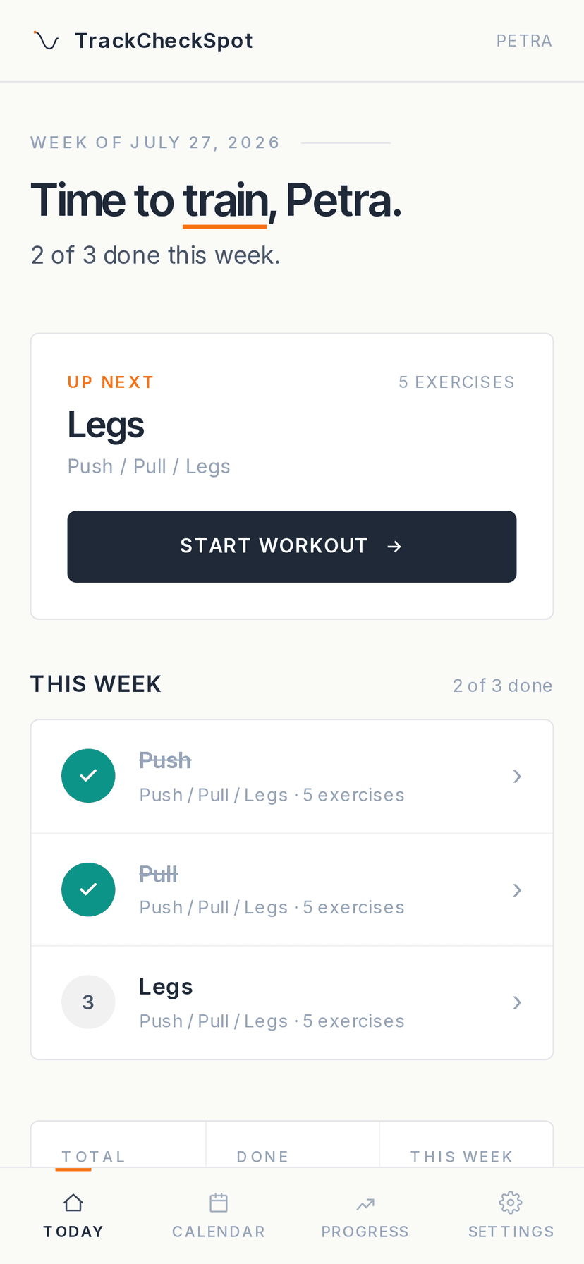 Client home, today’s workout