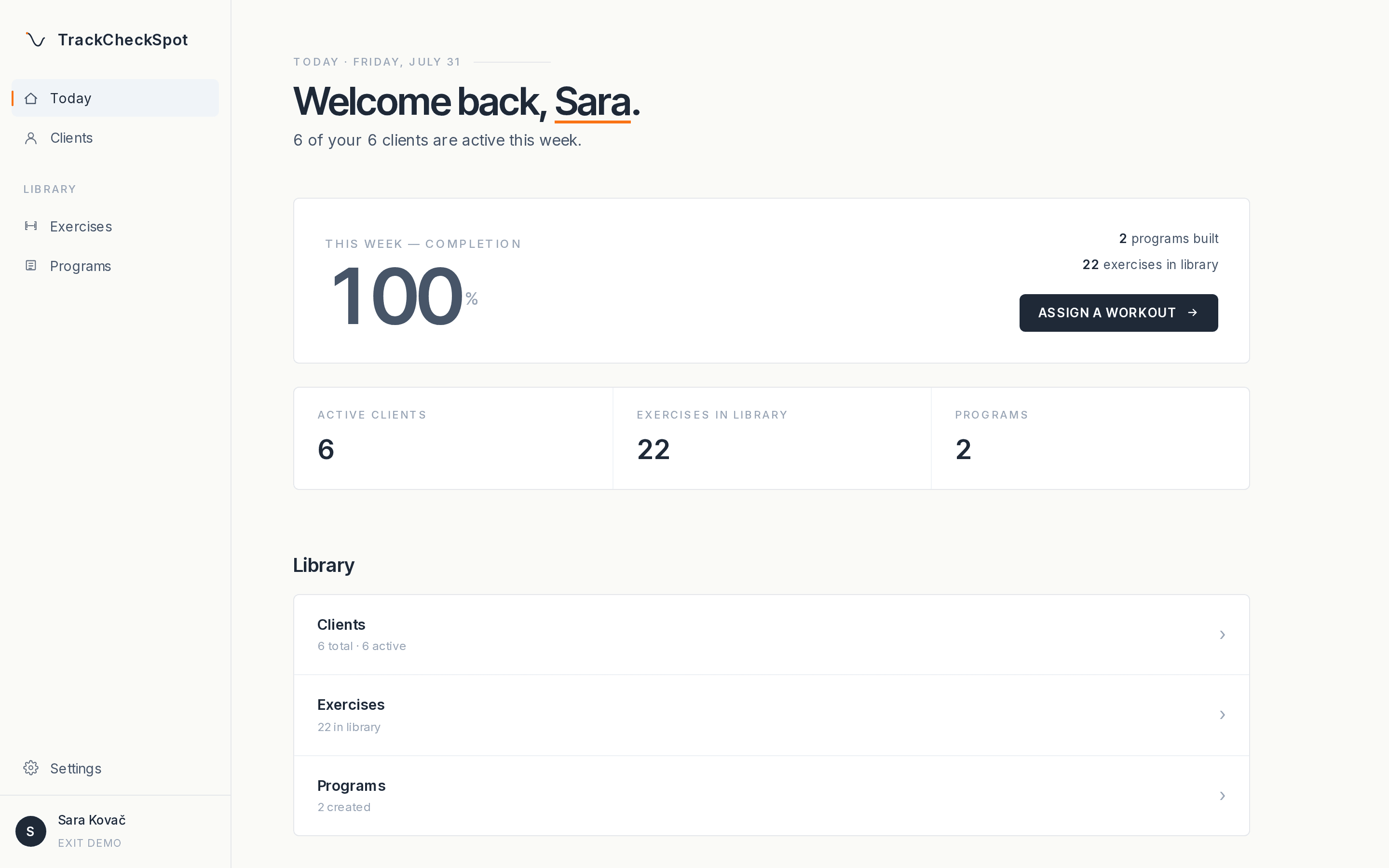 The TrackCheckSpot coach dashboard